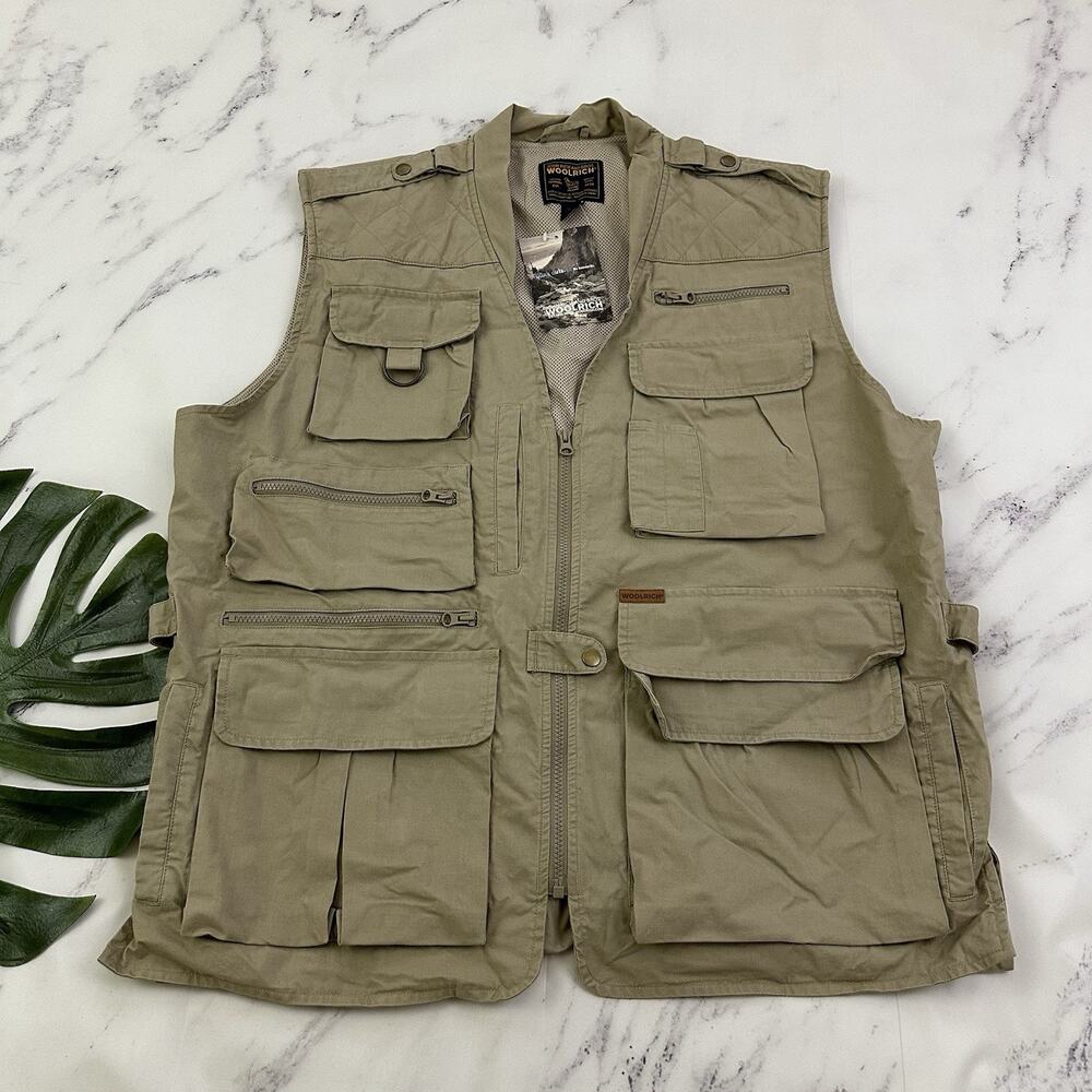 Woolrich Mens Tactical Cargo Vest Size XL New Khaki Pockets Fishing Hunting